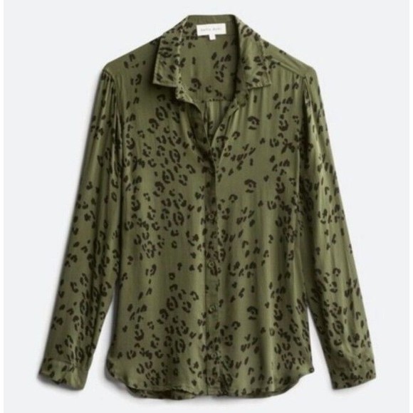 BELLA DAHL GREEN BUTTON DOWN SHIRT ANIMAL PRINT GREEN BLACK WOMEN'S SZ M - Picture 1 of 6